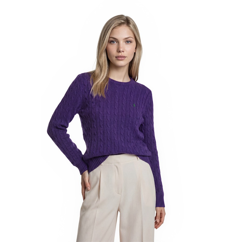 Ralph Lauren Sport Sweater Women's Size Large Purple Cable Knit 100% Cotton Pony